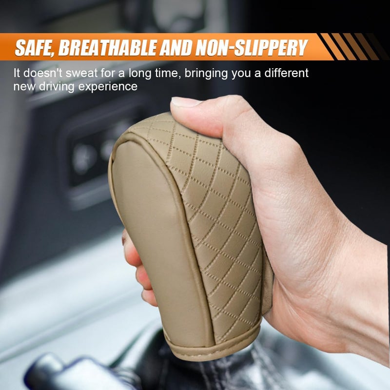 BDZMC Leather Car Gear Shift Cover, Anti-Slip Dust Waterproof Gear Shifter Stick Protector, Soft Breathable Universal Automotive Shift Knob Decoration Accessories, Fit Car, SUV, Truck (Beige) - Image 4
